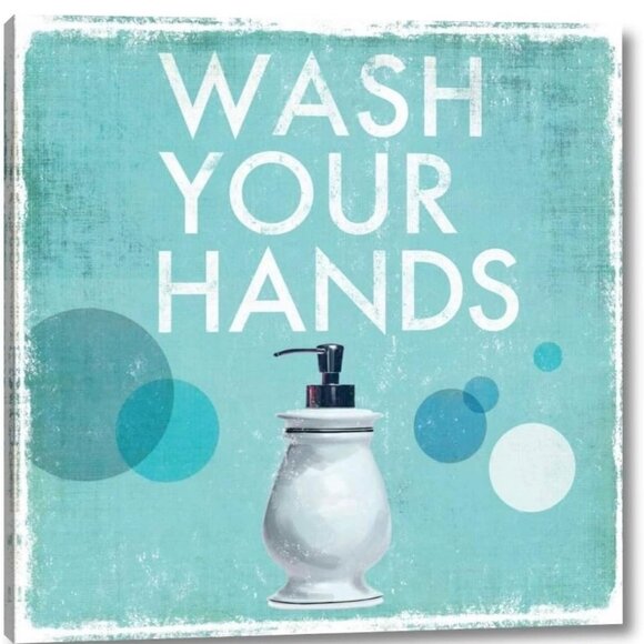 Wrapped canvas wall art for bathroom Wash your hands Keep it clean set of 2 - Picture 12 of 13